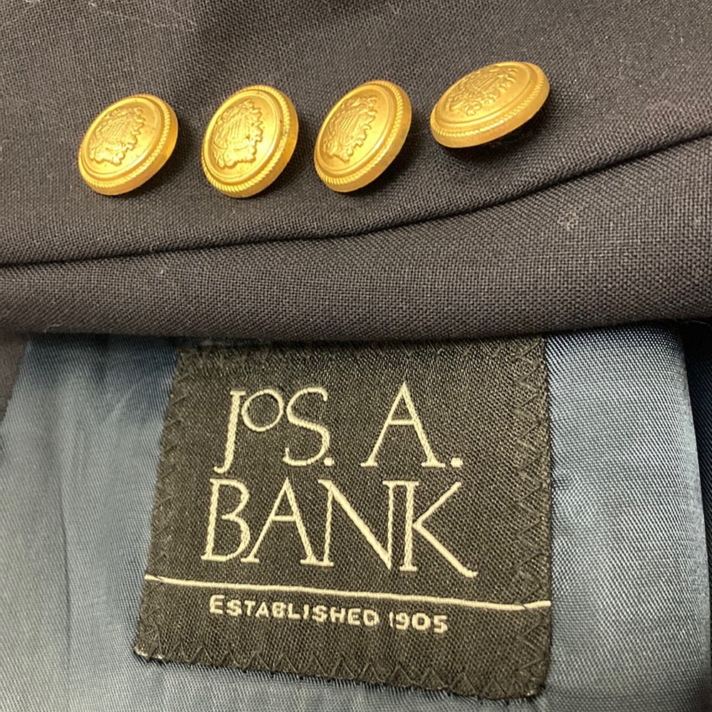 Jos. A Bank Sport Coat Mens 52R Navy Blue Wool Gold Crest Buttons Classic Blazer